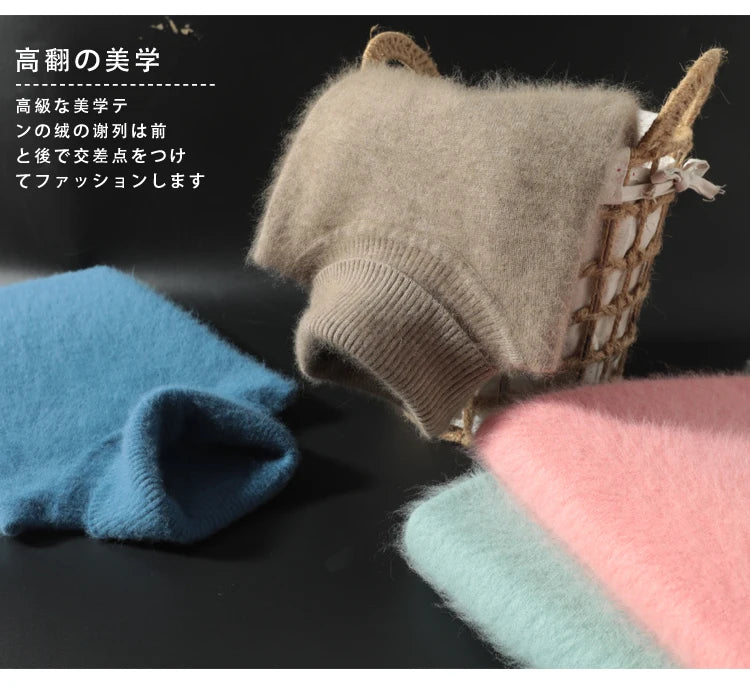 Herbst Winter 100% Nerz Kaschmir Pullover Frauen Strickwaren Pullover Dicke Warme Einfarbig Plus Größe Basis Hohe Revers Kleidung Tops.