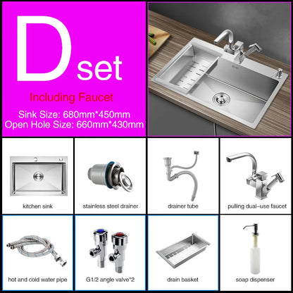 Kitchen sink lead-free austenitic handmade brushed 304 stainless steel 3mm thickness single bowl kitchen sink