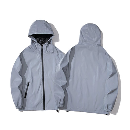 NEW SIZE Night Reflective Jackets Double Fabric Windbreaker Hooded Jacket Men Hip Hop Dancer Waterproof Zipper Coats Outwear.