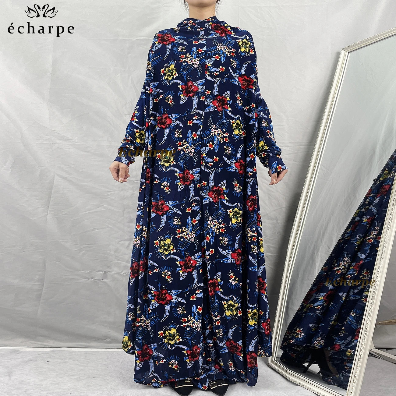 1 Pieces Muslim Hijabs Dress Women's Prayer Garment Dubai Abaya Arab Jibab Islam Flowers Djellaba Femmel Khimar Caftan Clothes