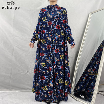 1 Pieces Muslim Hijabs Dress Women's Prayer Garment Dubai Abaya Arab Jibab Islam Flowers Djellaba Femmel Khimar Caftan Clothes