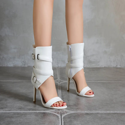 PU Leather Stiletto Women Sandal 2025 Drag Quee Summer High Heels Wedding Party Sexy Shoes Belt Solid Sissy Pumps Size 34~50.