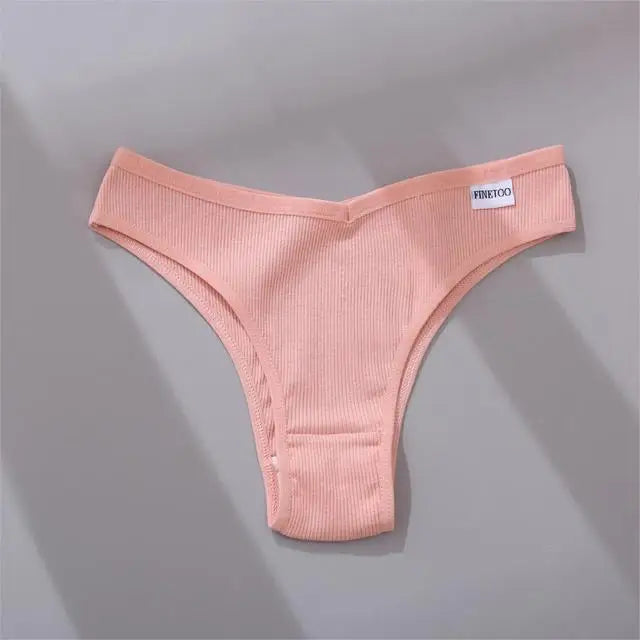 FINETOO 3/5Pcs Cotton Brazilian Panties Women's Panties Sexy V Waist T-Back Underwear Female Soft Underpants Lady Bikini Lingeri.