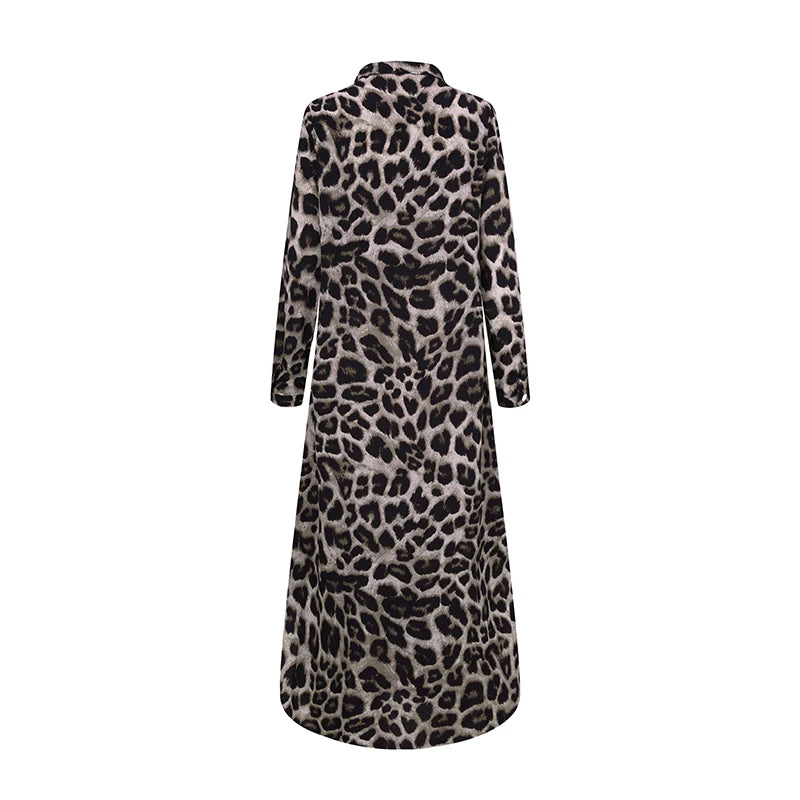 ZANZEA Party Vintage Leopard Robe Frauen 2025, Herbst Casual Langarm Maxi Lange Vestidos Kleid Mode Übergroßen Hemd Sommerkleid.