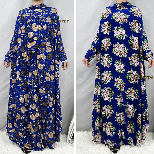 1 Pieces Muslim Hijabs Dress Women's Prayer Garment Dubai Abaya Arab Jibab Islam Flowers Djellaba Femmel Khimar Caftan Clothes.