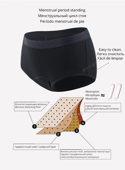 Bamboo Fiber Cotton 4-layer Menstrual Panties Period Reusable  Briefs Underwear Leakproof Heavy Absorbent Incontinence Lingerie.