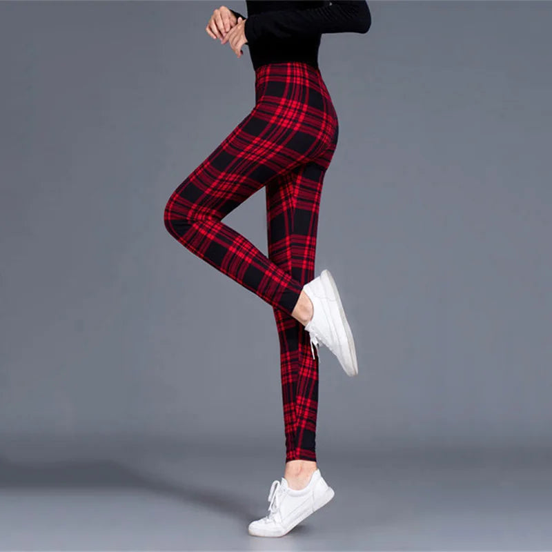 CUHAKCI Mode Plaid Druck Leggings Frauen Sexy Fitness Leggins Grid Floral Streifen Hosen Hohe Taille Bleistift Hosen.