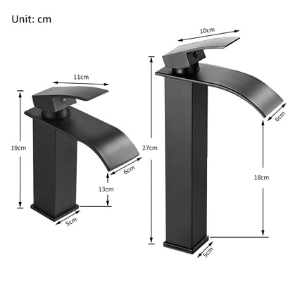 Quyanre Matte Black Waterfall Basin Faucet Single Handle Mixer Hot Cold Water Basin Crane Tap For Bathroom Wash Basin Mixer Tap
