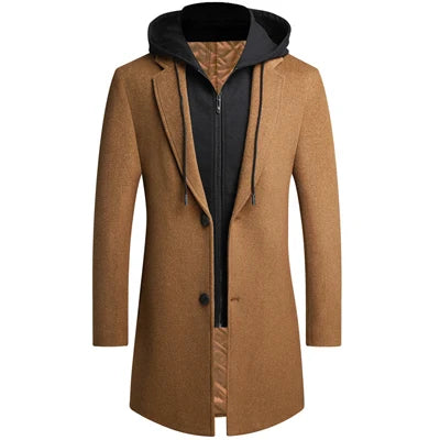 DIMUSI Winter Men's Hooded Wool Jackets Casual Middle Long Scarf Collar Cotton Thick Woolen Coat Male Luxurious Trench Clothing