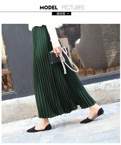 Classical Women Pleated Skirt 90cm/80cm Long Female Elastic Waist Skirt Big Size Velvet Pleated Skirt for Winter Ankle-Length