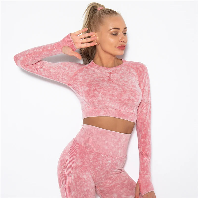 Hamidou Cropped Top Gym Set Seamless Women Yoga Workout Set Fintess Clothing Push Up Leggings Sport Wear Women Suits Tracksuit