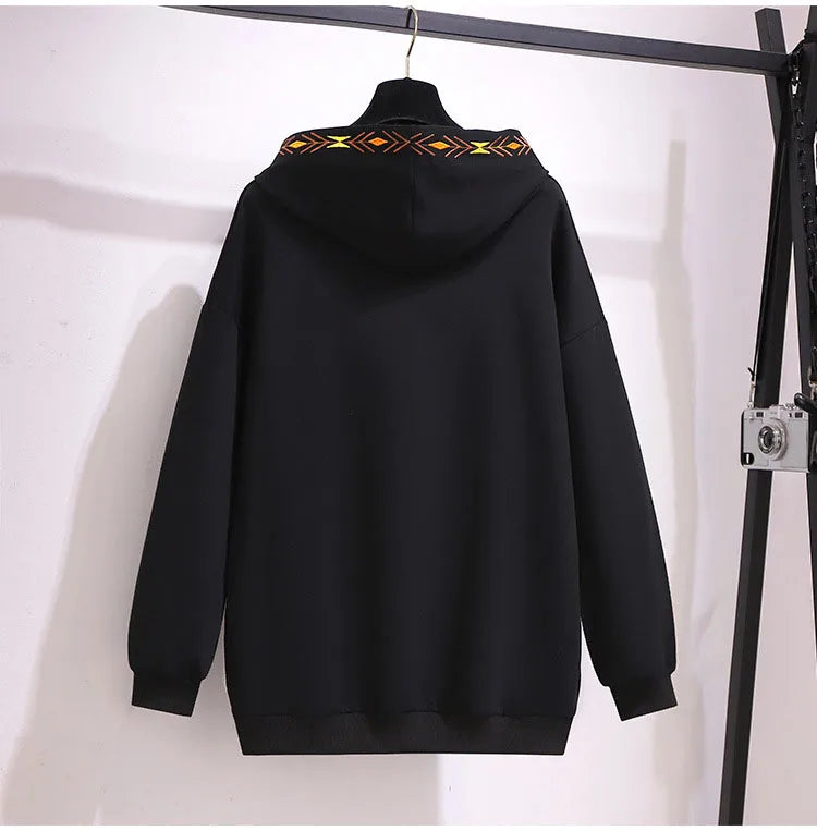150Kg Plus Größe frauen Frühling Herbst Lose Mit Kapuze Stickerei Sweatshirt Büste 157cm 6XL 7XL 8XL 9XL 10XL lange-Ärmeln Casual Top.