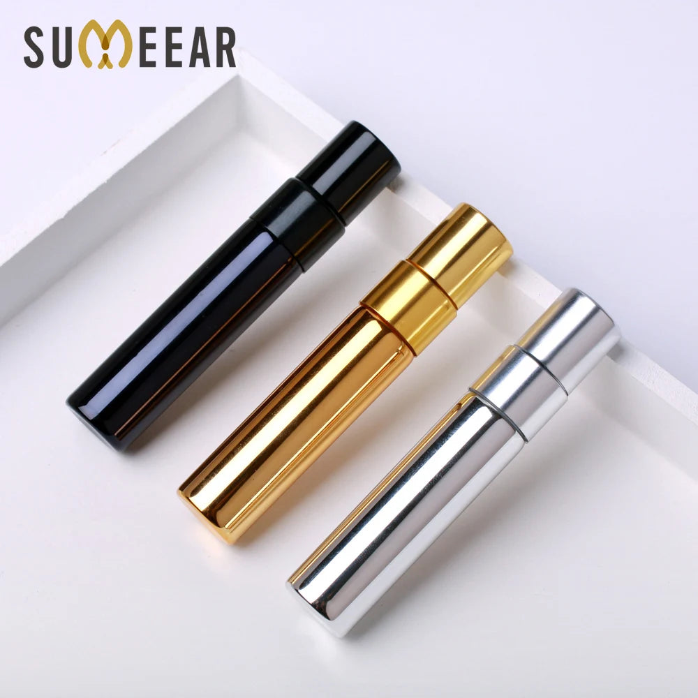 100 PCS/Lot 5ml Mini Perfume Bottle Aluminium Spray Atomizer Bottles Sample Empty Gold Silver Black Glass Vials.