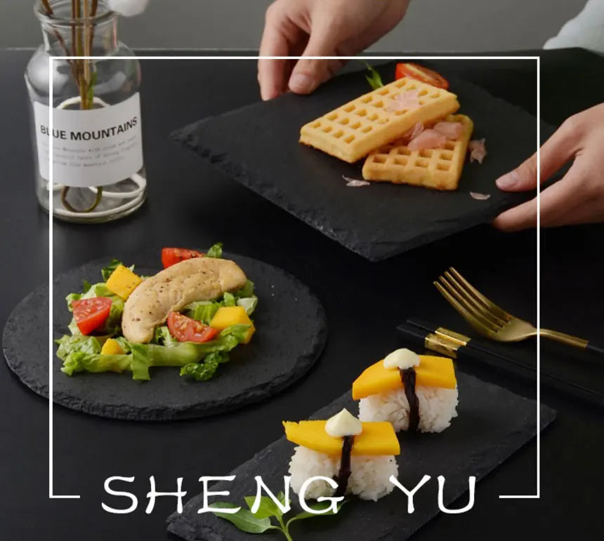 Japanese And Korean Style SLATE Plate Dessert Sushi Flat Western Food Black SLATE Plate Tableware.