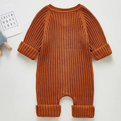 Feste Strick Baumwolle Langarm Einem stück Outfit Kleinkind Baby Jungen Mädchen Romper Frühling Herbst Neugeborenen Baby Mädchen Overall.