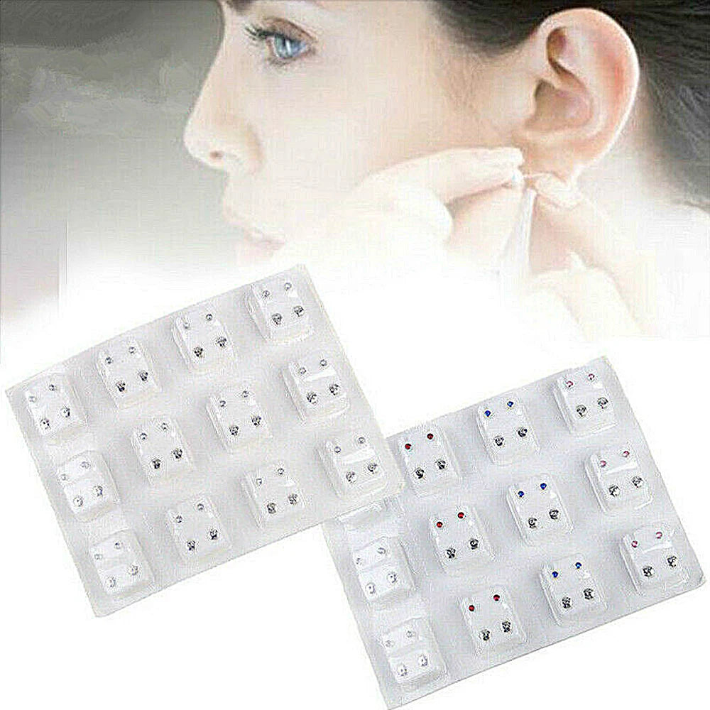 12Pairs Medical Earrings Piercing Tools Set Crystal Ear Stud Surgical Steel Stopper for Body Ear Piercing Gun Fashion Jewelry.