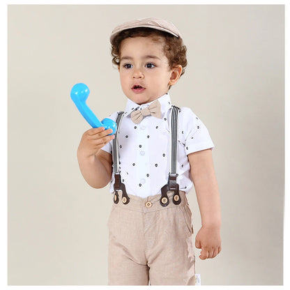 Hot Baby Boy Clothing Suit Newborn Handsome Romper Bow Set Birthday Festival Gift Jumpsuit Hat Toddler Boys Wedding Outfit Dress.