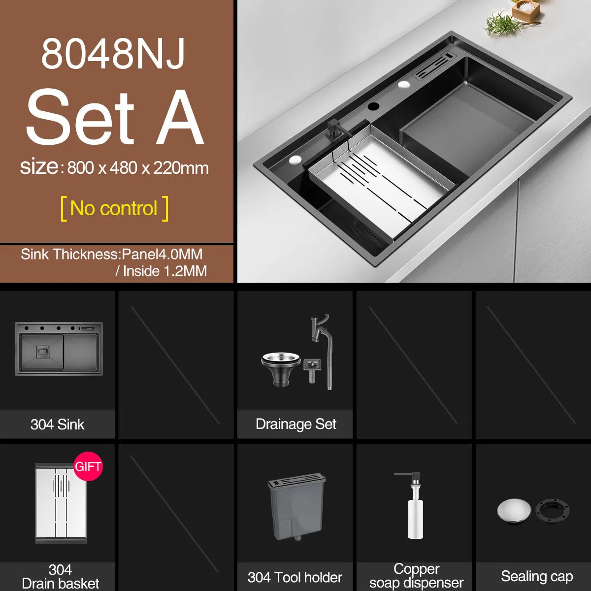 ASRAS Nanometer Handmade Sinks 4mm Thickness 220mm Depth SUS 304 Stainless Steel Luxury Stepped Kitchen Sinks