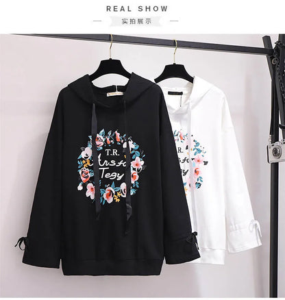 150Kg Plus Größe frauen Frühling Herbst Mit Kapuze Gedruckt Sweatshirt Büste 155cm 6XL 7XL 8XL 9XL 10XL Lange-ärmeln Top Schwarz Weiß.