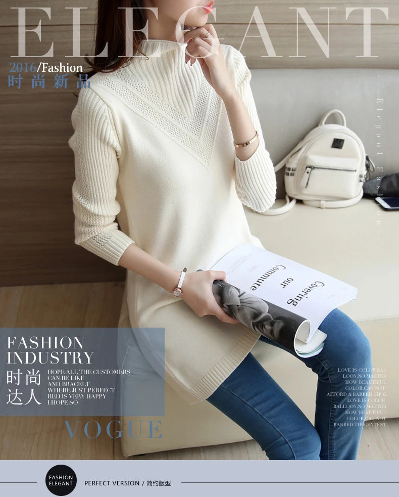 Frühling Herbst Winter Neue Rollkragenpullover Frauen Koreanische Lose Medium Lange Dicke Stricken Top Pullover Bodenbildung Pullover Ziehen.