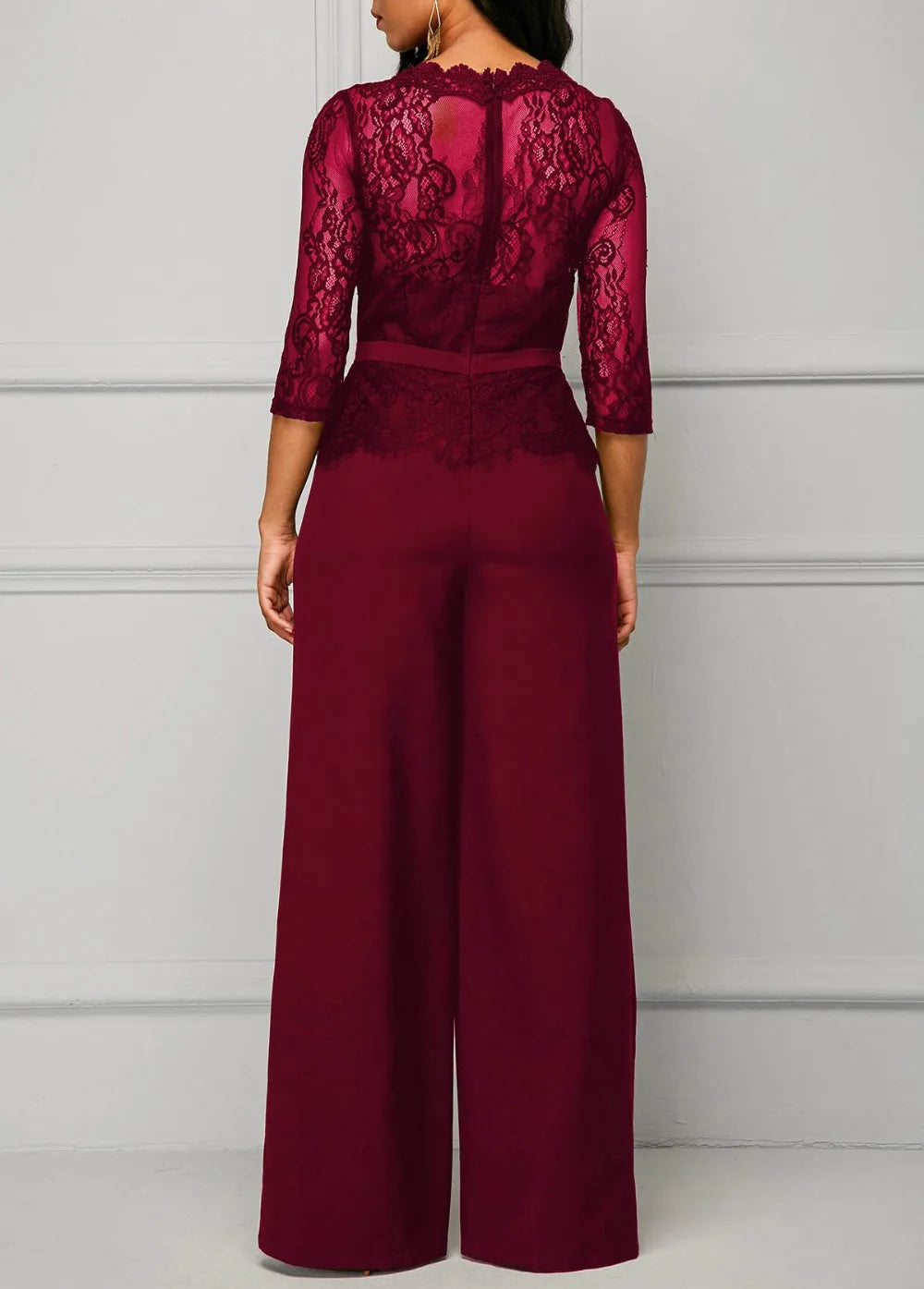 Elegant Sexy Jumpsuits Women Long Sleeve Lace Patchwork Jumpsuit Loose Trousers Wide Leg Pants Rompers Holiday Black Overalls.