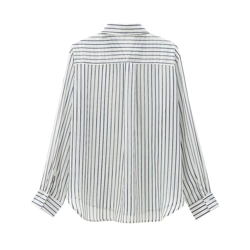 TAOP&ZA Women's Clothing 2024 Early Autumn New Fashion Chic Casual Loose Versatile Texture Striped Long-sleeved Shirt 8926551.