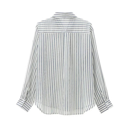 TAOP&ZA Women's Clothing 2024 Early Autumn New Fashion Chic Casual Loose Versatile Texture Striped Long-sleeved Shirt 8926551.