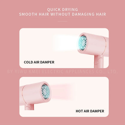 Kemei Professional Blow Dryer Negative Ion Smoother Hair Care Fast Drying Foldable Portable Pink Hair Dryer Home Travel Salon