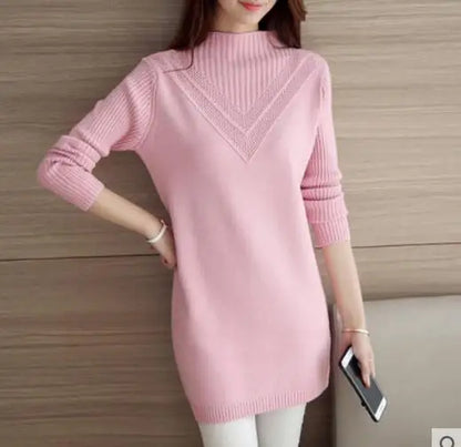 Frühling Herbst Winter Neue Rollkragenpullover Frauen Koreanische Lose Medium Lange Dicke Stricken Top Pullover Bodenbildung Pullover Ziehen