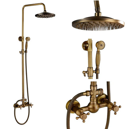 POIQIHY Antique Shower Set Wall Bathroom Bath Shower Faucet Rainfall Brass Swivel Spout Mixer Tap Sliding Bar Shower System