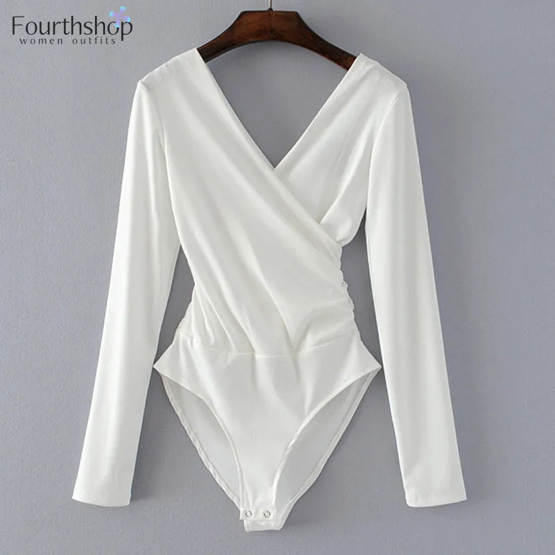 Fashion Long Sleeve Bodysuit Women Slim Sexy Backless Tops And Blouses Casual Black White Shirt Body Femme Monos Mujer 2022 New.