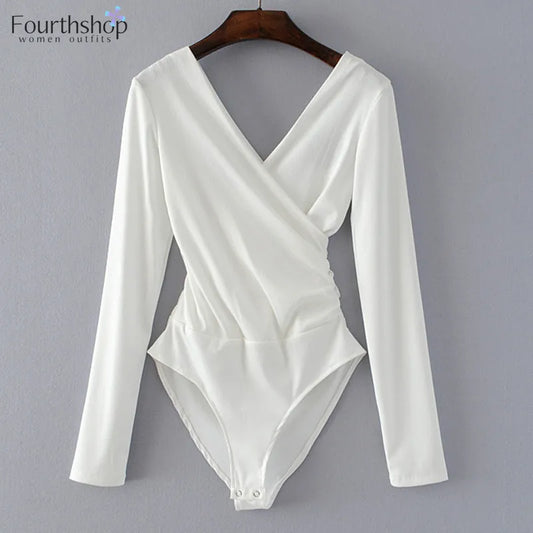 Fashion Long Sleeve Bodysuit Women Slim Sexy Backless Tops And Blouses Casual Black White Shirt Body Femme Monos Mujer 2022 New.