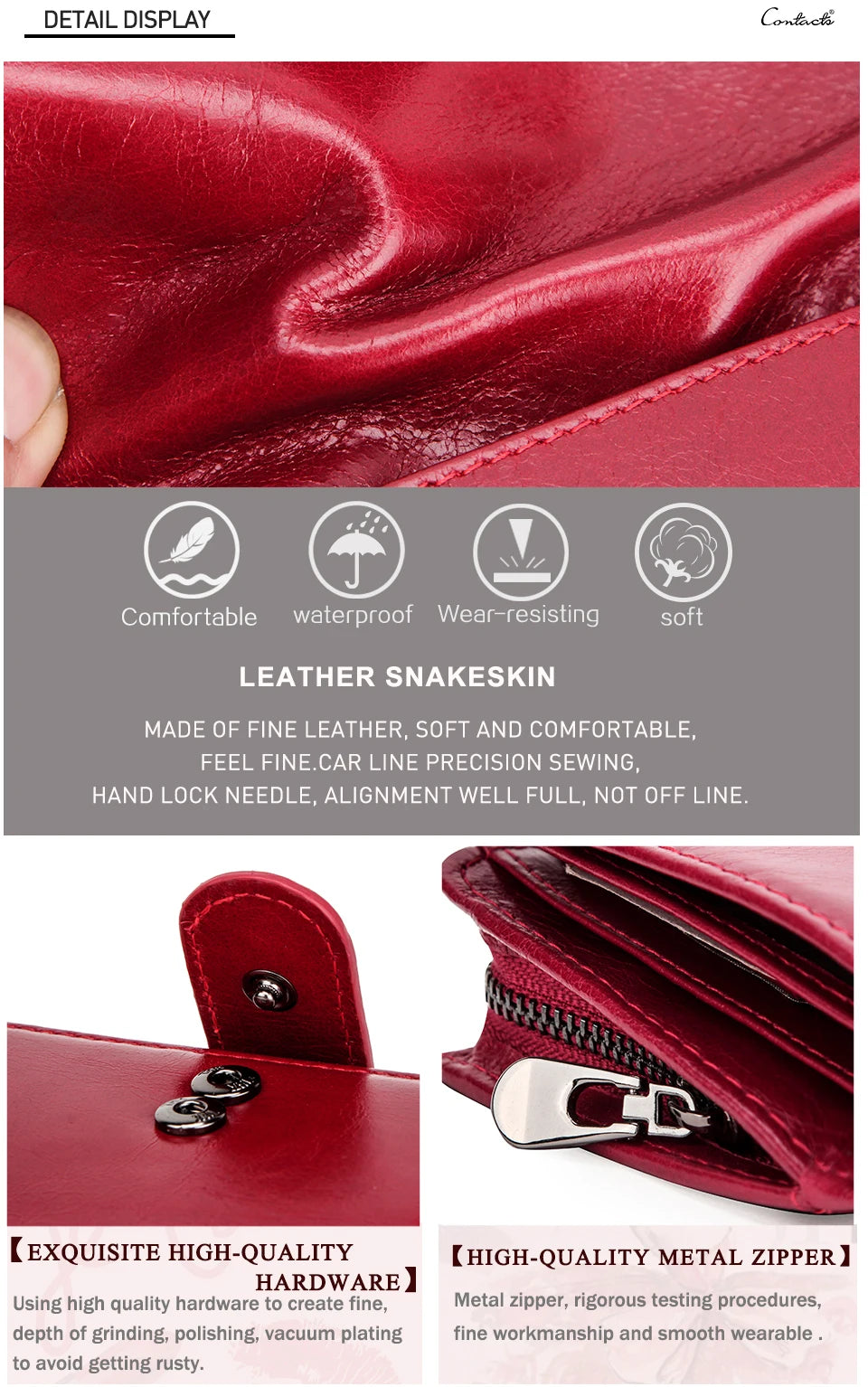 Contact'S Genuine Leather Wallets Women Men Wallet Short Small RFID Blocking Card Holder Wallets Ladies Red Coin Purse