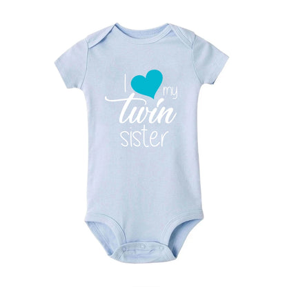 Zwillinge Säuglings-Body „I Love My Twin Sister Brother“ für Neugeborene, Jungen und Mädchen, kurzärmelig, Overall, Kleinkind-Kleidung, Baby-Geschenk-Strampler.