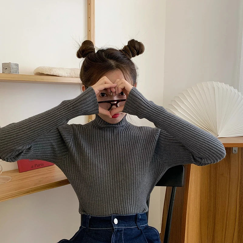 2025 Knit Jumpers Top Chic Autumn Winter Sweater Pullovers Women Long Sleeve Casual Turtleneck Warm Basic Sweater.