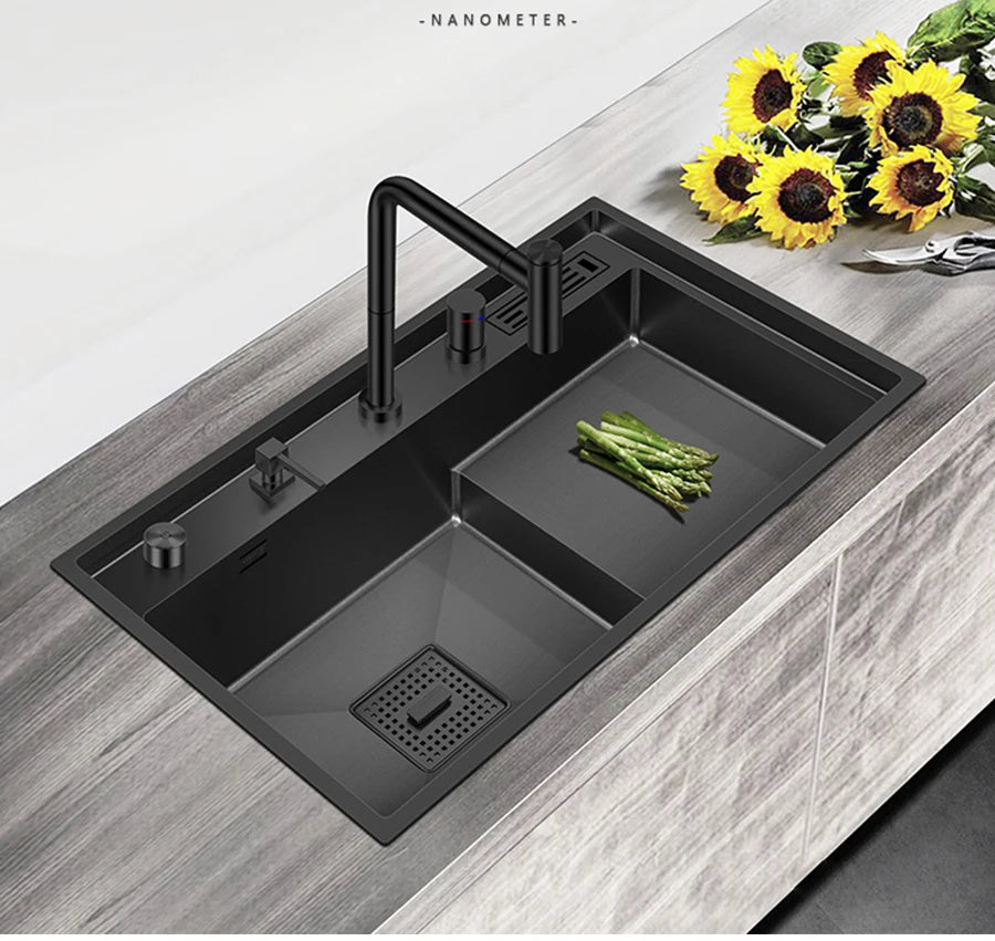 ASRAS Nanometer Handmade Sinks 4mm Thickness 220mm Depth SUS 304 Stainless Steel Luxury Stepped Kitchen Sinks