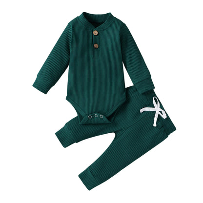 16 Colors Baby Solid Knit Sets Newborn Infant Girls Boys Fall Winter Long Sleeve Romper + Elastic Pants Toddler Outfit 0-24M.