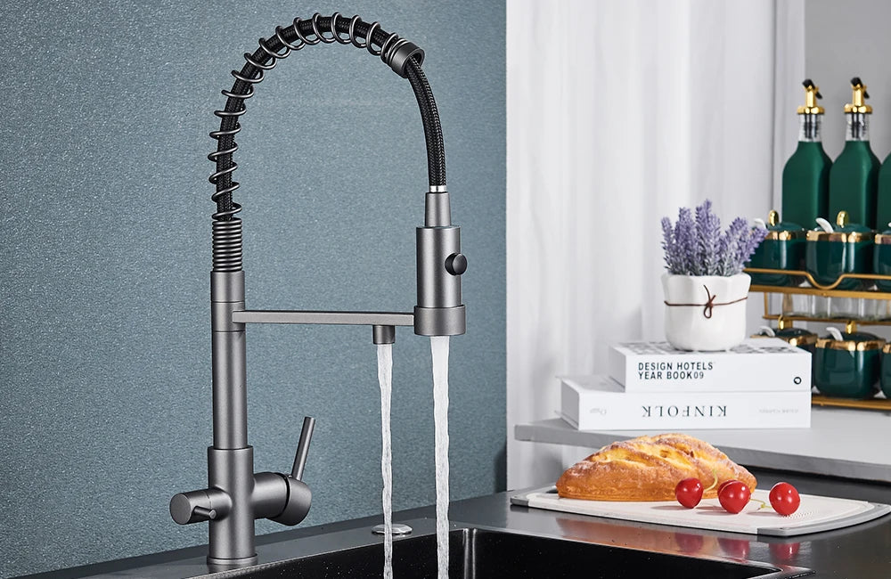 Filter Kitchen Faucet 2 In 1 Pull Down 360° Flexible Drinking Pure Water Purification Faucets Brass Hot Cold Water Mixer Tap