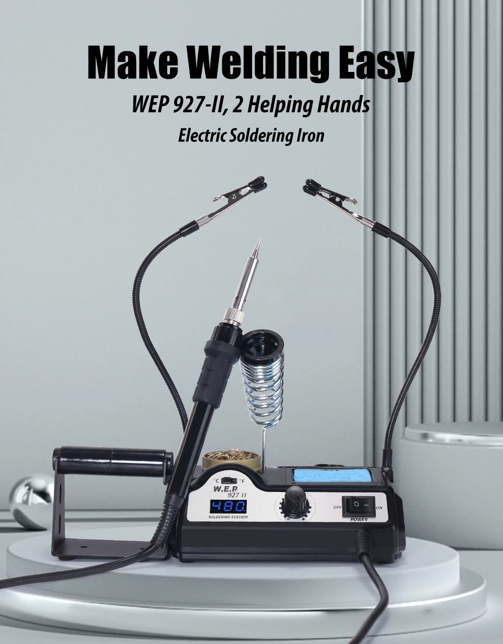 WEP 927-II 2 helfende Hände, elektrische Lötkolbenstation, Digitalanzeige, 60 W, Lötkolben-Set, Temperatureinstellung, Schweißen zu