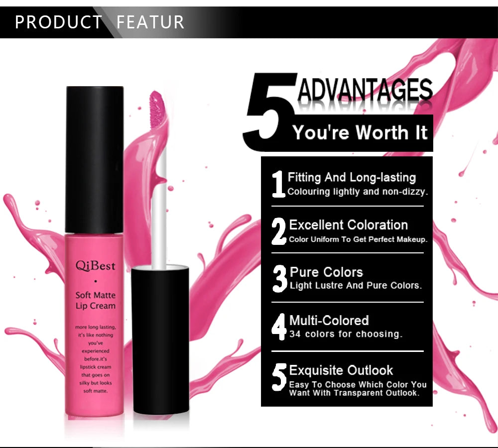 Matte Liquid Lipstick Waterproof Long Lasting Velvet Lip Gloss Tint Tube Matte Nude Pigment Red Black Makeup Cosmetics Lipsticks.