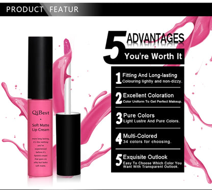 Matte Liquid Lipstick Waterproof Long Lasting Velvet Lip Gloss Tint Tube Matte Nude Pigment Red Black Makeup Cosmetics Lipsticks.