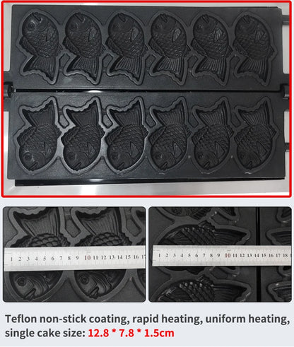 XEOLEO Taiyaki Maker Fish Waffle Machine Fish Cake Baking Machine 6 Pcs Fish Ice Cream Waffle Maker 3000W Non-stick Pan.