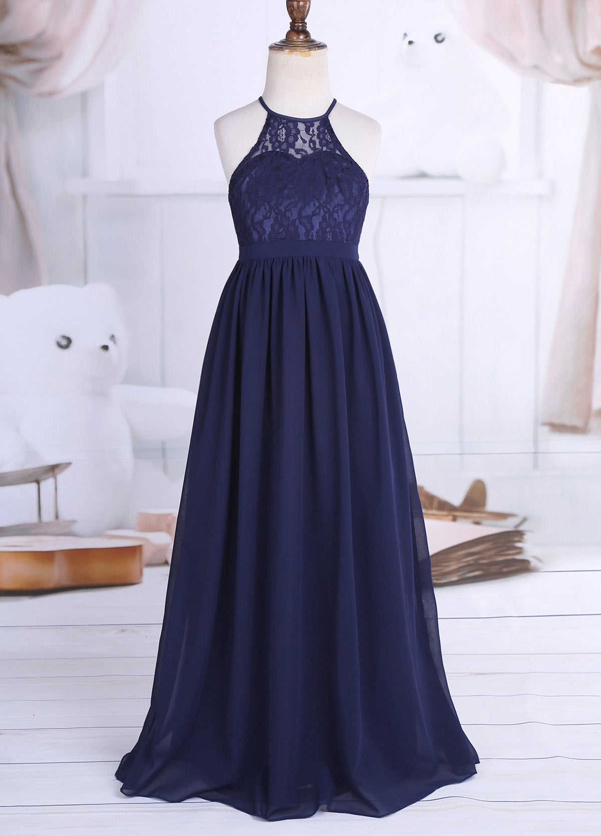 Sommer Mode Blume Mädchen Kleid Hochzeit Geburtstag Party Kinder Lange Kleid Vestido Elegante Halter Neck Floral Spitze Prinzessin Kleid.