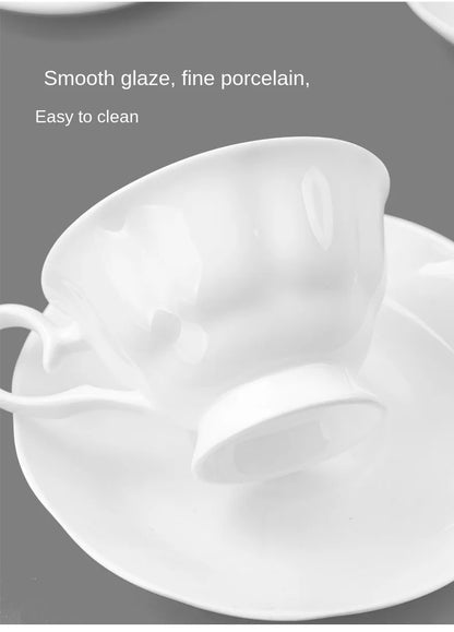 Pure White Bone China Coffee Cup Ceramic Simple Nordic Latte Cups Creative Fancy Afternoon Tea Cafe Coffee Cup and Saucer Spoon