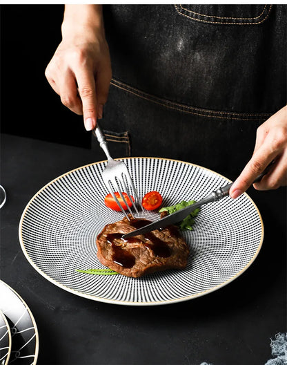 Geometric Design Gold Plating Meal Plate Porcelain Kitchen Dinner Plates Ceramics Food Tray Salad Dish 6/8/10 Inch 1Pcs