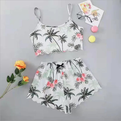 Heiße Damen-Nachtwäsche, süßer Cartoon-Druck, kurzes Set, Pyjama für Damen, Pyjama-Set, süßes Kurzarm-V-Ausschnitt und Shorts, Sommer-Pyjama.
