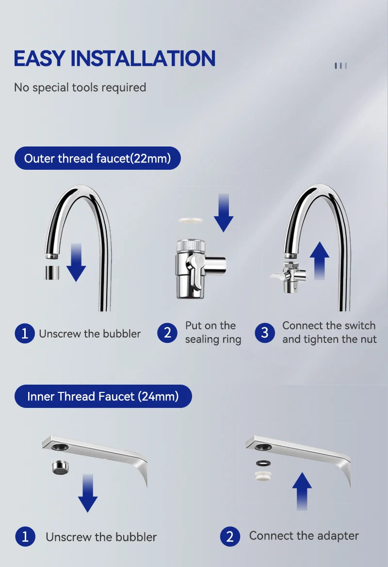 Wheelton Stainless Steel Kitchen Tap Filter Household Ceramic Water Purifier Faucet Water Filter  Activated Carbon Filtration.