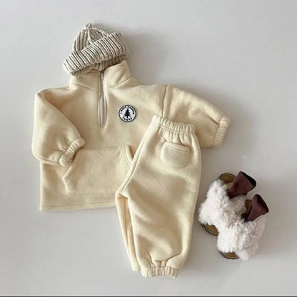 Baby Jungen Kleidung Sets Kinder Verdicken Sweatshirt Kinder Kleidung Mädchen Solide Baumwolle Langarm Pullover Tops + Hose Anzüge 2 stücke.
