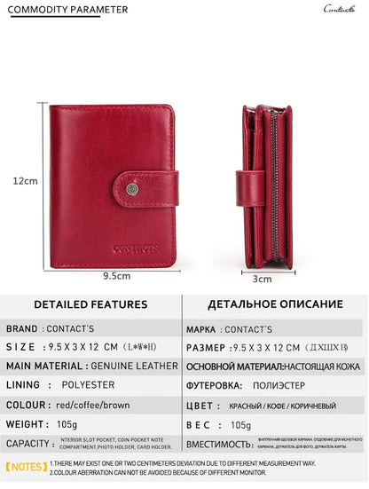 Contact'S Genuine Leather Wallets Women Men Wallet Short Small RFID Blocking Card Holder Wallets Ladies Red Coin Purse.