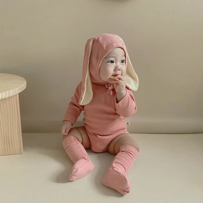 4PCS Sommer Infant Neugeborenes Baby Jungen Mädchen Bodys Niedlichen Hasen Ohr Bodys Hut und Schwänze Baby Kleidung Overall Outfits.